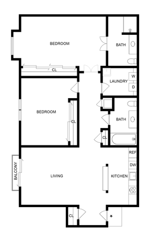 2 BR x 2 BA - C Floorplan