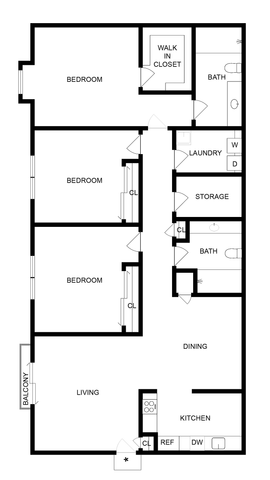 3 BR x 2 BA - A Floorplan
