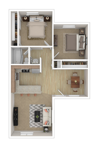 2 BR x 1 BA - A Floorplan