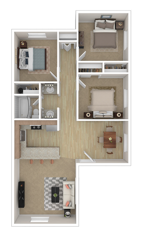 3 BR x 1 BA - A Floorplan