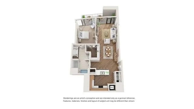 1 BR x 1 BA Flat - C Floorplan | Arrive Upper Kirby in Houston
