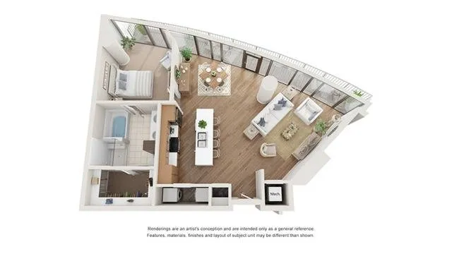 1 BR x 1 BA Flat - D Floorplan | Arrive Upper Kirby in Houston