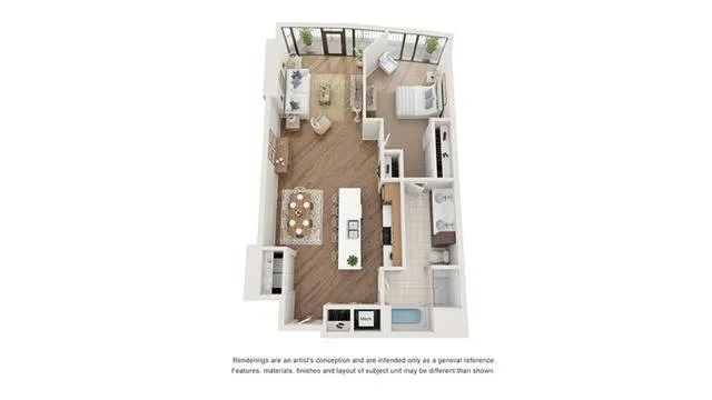 1 BR x 1 BA Flat - E Floorplan | Arrive Upper Kirby in Houston
