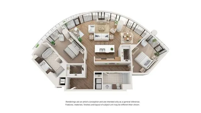 2 BR x 2 BA Flat - C Floorplan | Arrive Upper Kirby in Houston
