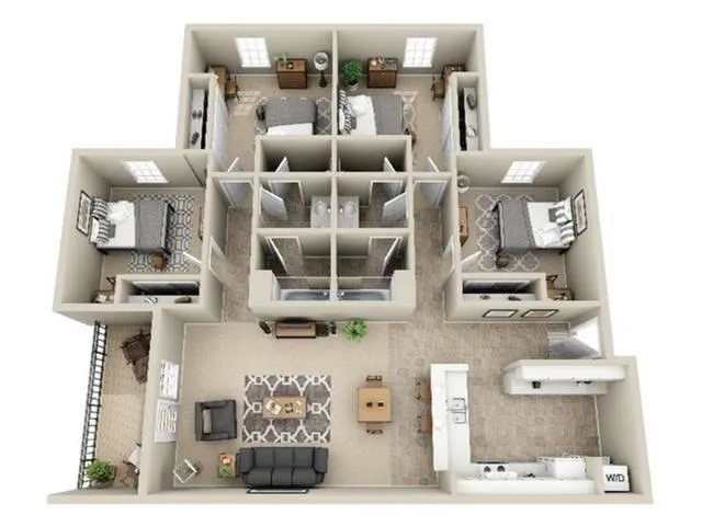 university village 4 bedroom 2 bathroom unfurnished apartment