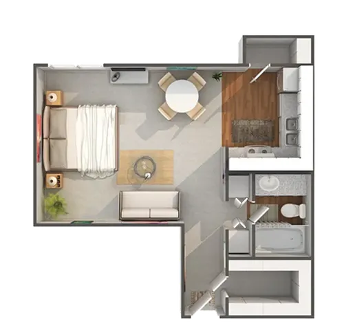 arrive 4301 evergreen 1 bed floorplan