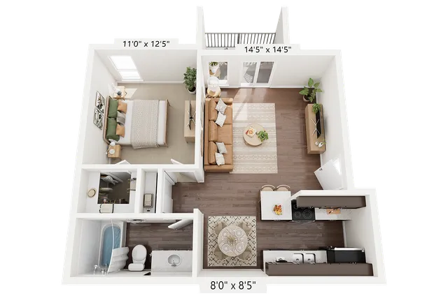 1BR x 1BA - A Floorplan