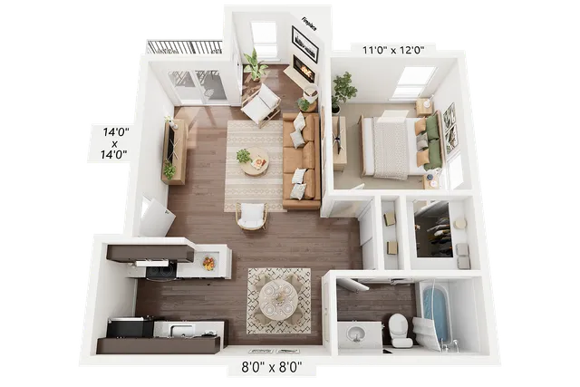 1BR x 1BA - B Floorplan