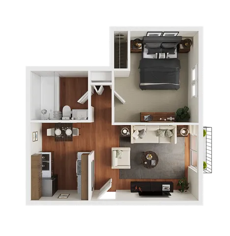 1 BR x 1 BA - A Floorplan - Classic
