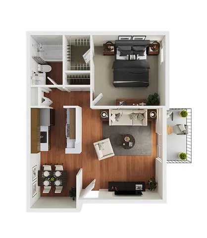 1 BR x 1 BA - B Floorplan - Classic