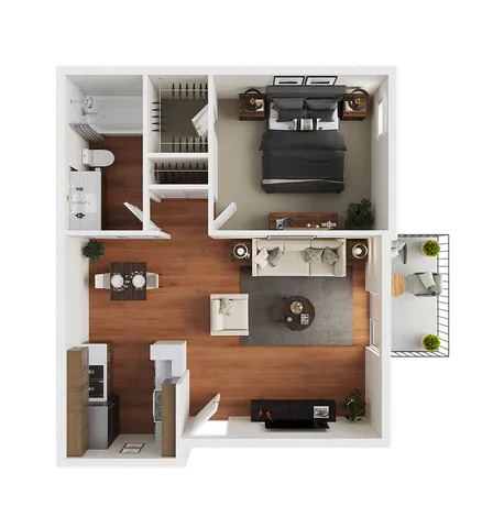 1 BR x 1 BA - C Floorplan - Classic