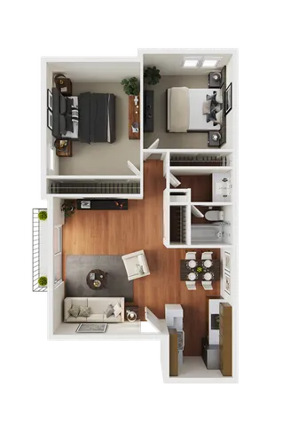 2 BR x 1 BA - A Floorplan - Classic