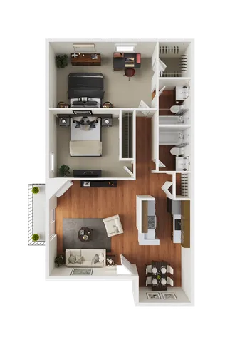 2 BR x 2 BA - A Floorplan - Classic