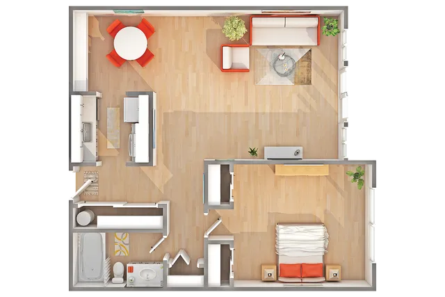 West - A2 | 1-Bedroom Floorplan