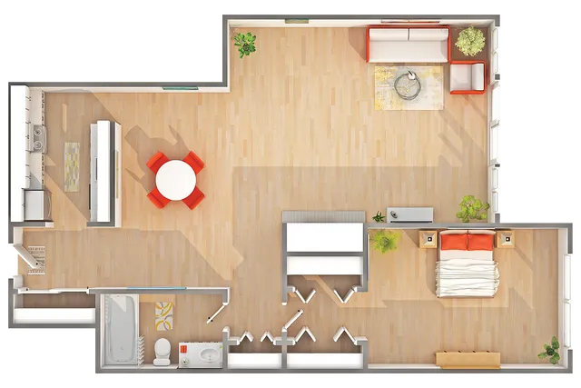 West - A7 | 1-Bedroom Floorplan