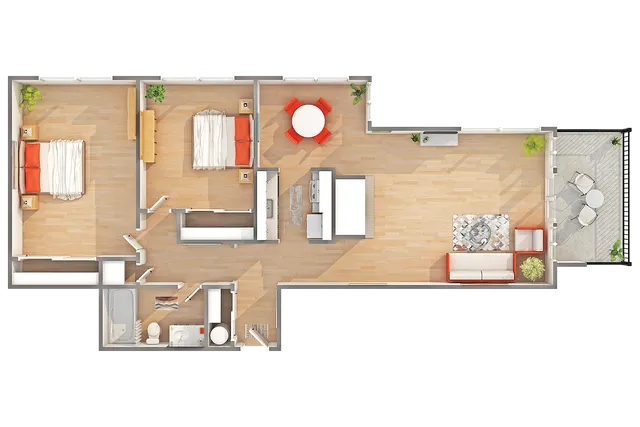 West - B1 | 2-Bedroom Floorplan