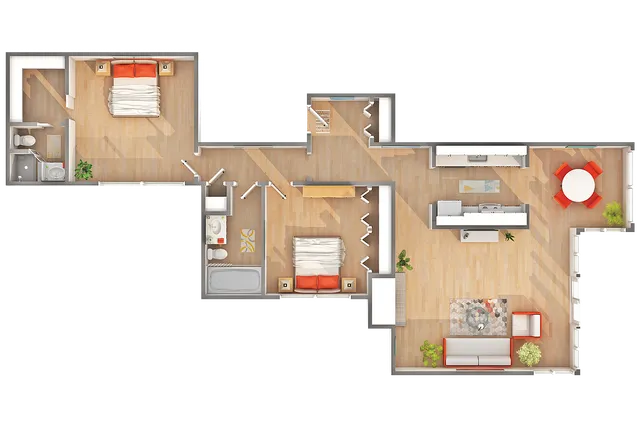 West - B6 | 2-Bedroom Floorplan
