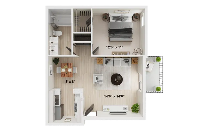 1 BR x 1 BA - C Floorplan Renovated | ReNew Cherry Creek Apartments for Rent in Denver, CO 80231