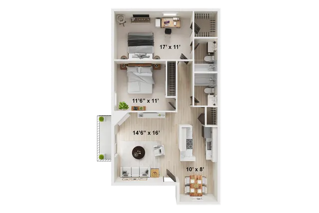2 BR x 2 BA - A Floorplan Renovated | ReNew Cherry Creek Apartments for Rent in Denver, CO 80231