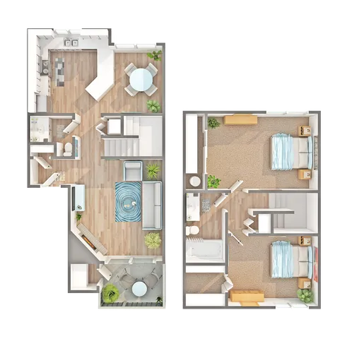Oak Townhome | 2-Bedroom Floorplan