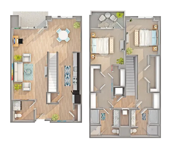 TH1 | 2-Bedroom Townhome Floorplan