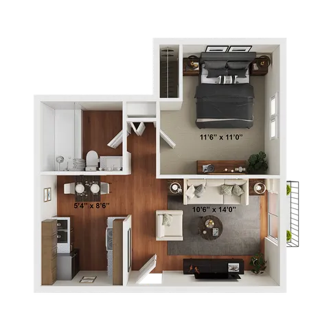 1 BR x 1 BA - A Floorplan - Classic