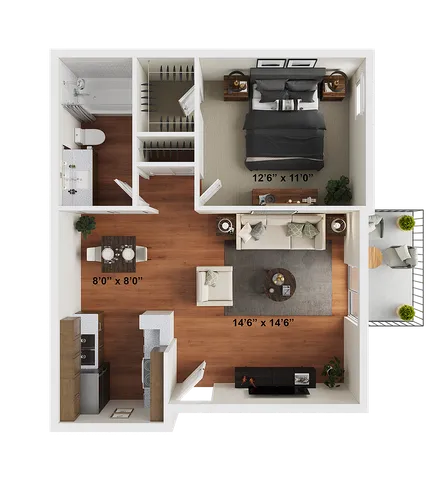 1 BR x 1 BA - C Floorplan - Classic
