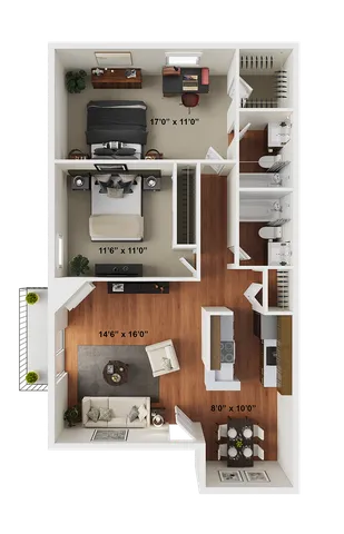 2 BR x 2 BA - A Floorplan - Classic