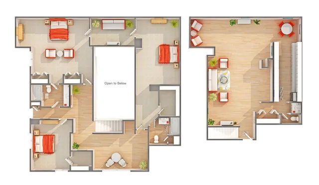 3 BR x 2.5 BA Penthouse with Mountain View - B Floorplan
