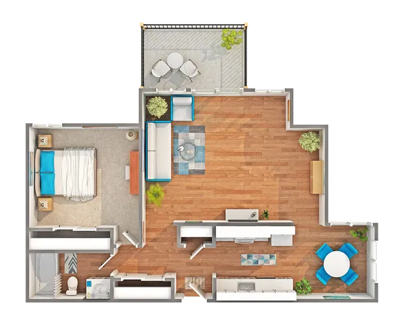 1 BR x 1 BA - A Floorplan