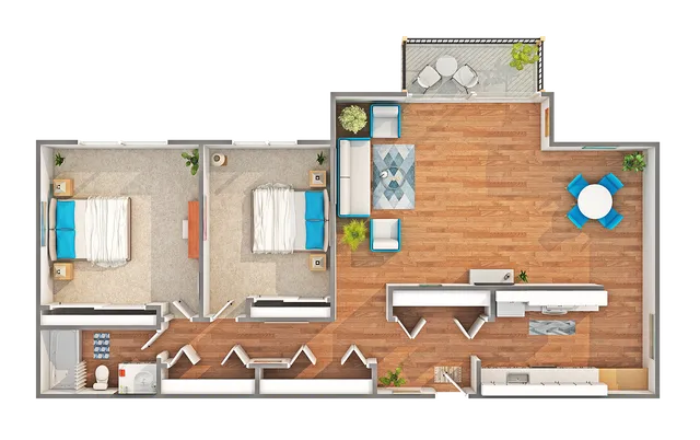 2 BR x 1 BA Floorplan