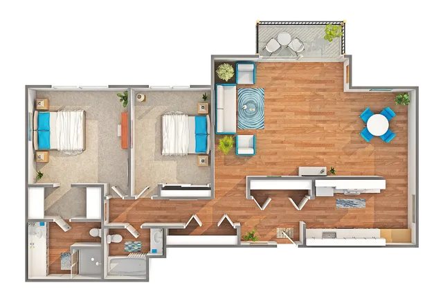 2 BR x 2 BA Floorplan