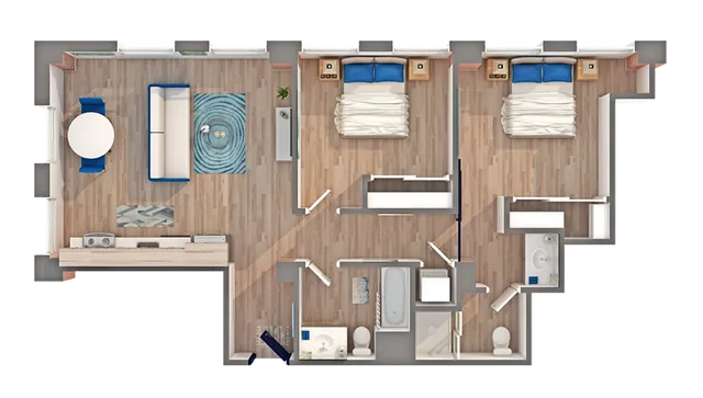 2 BR x 2 BA - A Floorplan
