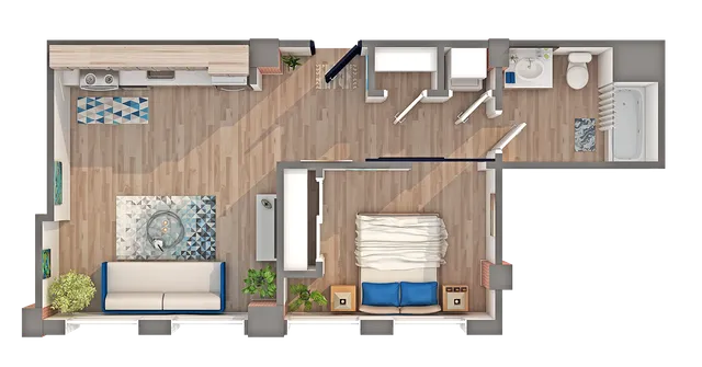 1 BR x 1 BA - A Floorplan