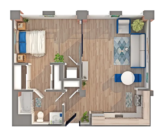 1 BR x 1 BA - C Floorplan