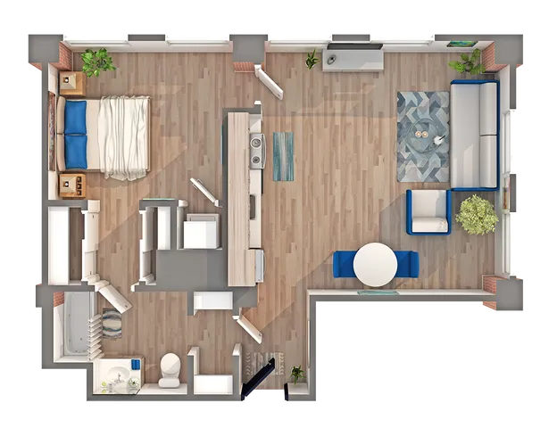 1 BR x 1 BA - D Floorplan