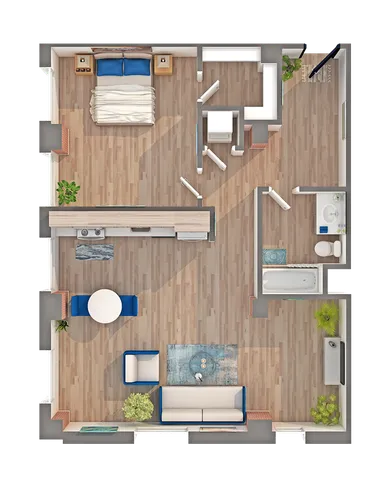 1 BR x 1 BA - G Floorplan