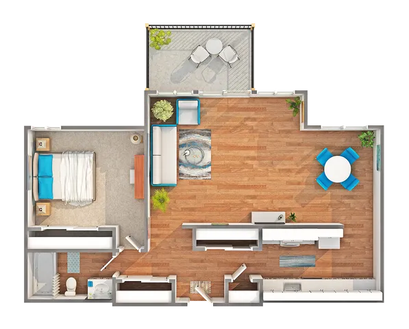 1 BR x 1 BA - B Floorplan