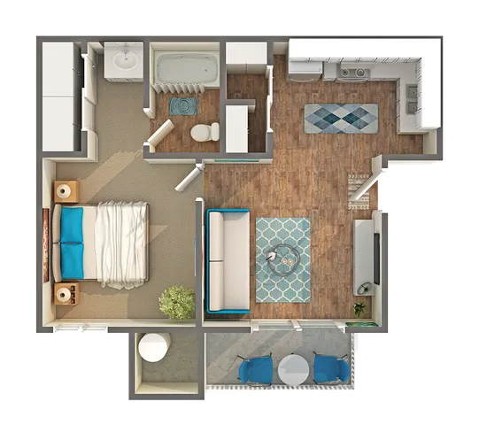 1 BR x 1 BA - A Floorplan