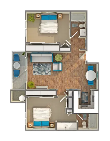 2 BR x 2 BA - A Floorplan