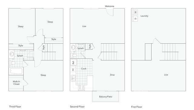 3 BR x 1.5 BA - A Floorplan