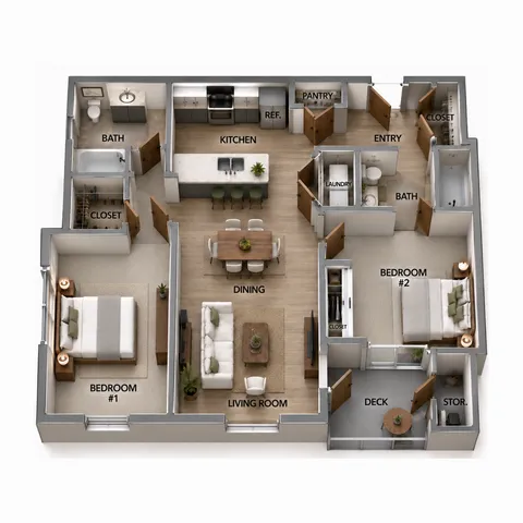27 West Apartments - Two-Bedroom Floorplan