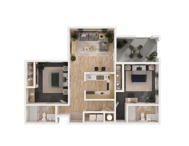 2 bedroom 2 bathroom Deluxe B floor plan at The Lodge of Athens with 1028 square feet