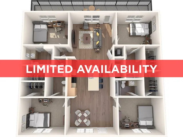 Modern floor plan showcasing 3 bedrooms, cozy living room, open kitchen, and private balcony; limited availability.