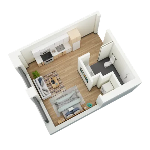 Studio, 1 Bath- C