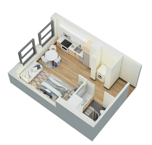 Studio, 1 Bath- D