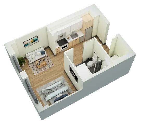 Studio, 1 Bath- F