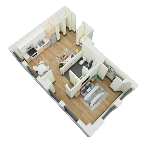 1 Bedroom, 1 Bathroom- B