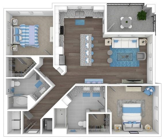 The Kindred, 2/2, 1120 SF with balcony/patio