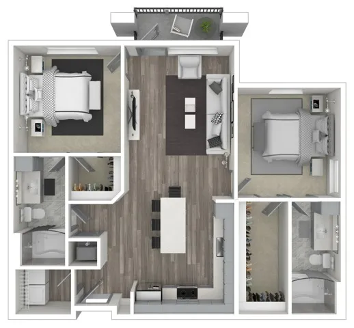 The WHISPERING | TWO BEDROOM, TWO BATH, 1147 TOTAL SF WITH BALCONY/PATIO
